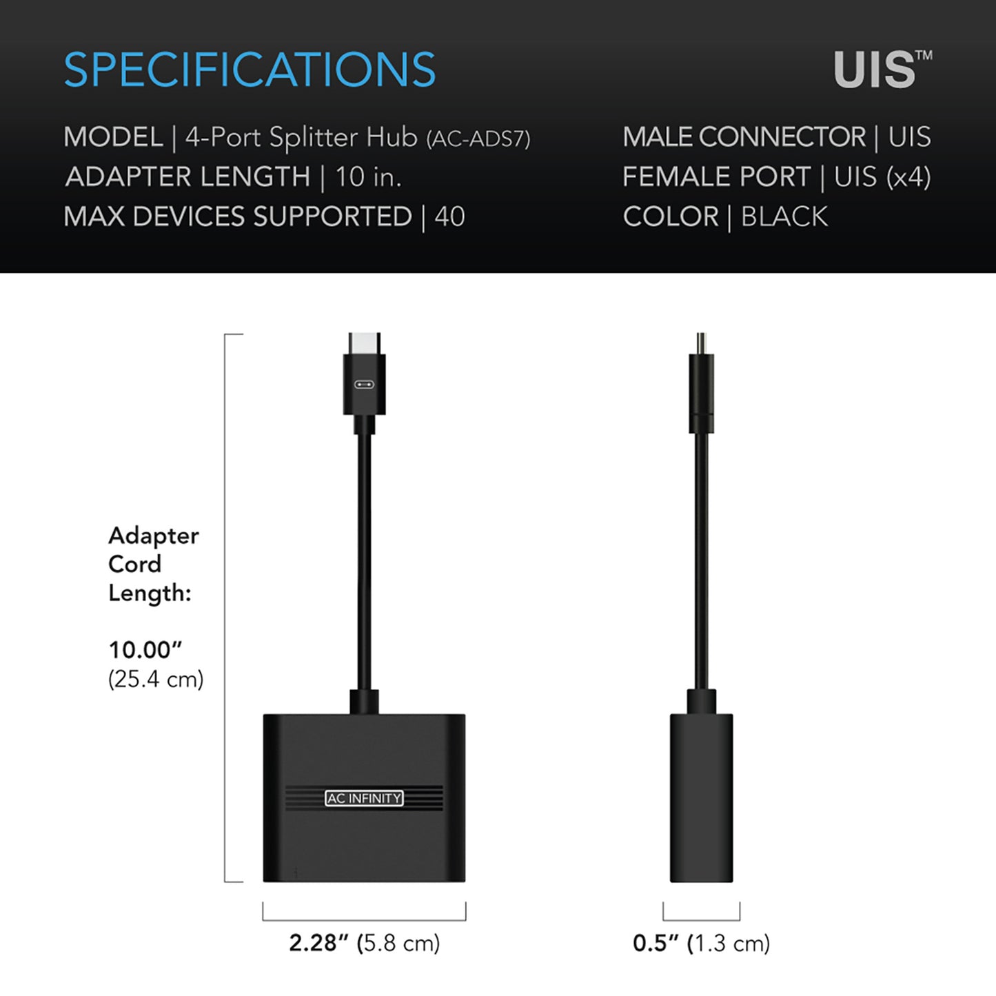 AC Infinity UIS Splitter Hub 4-Port, Adapter Dongle